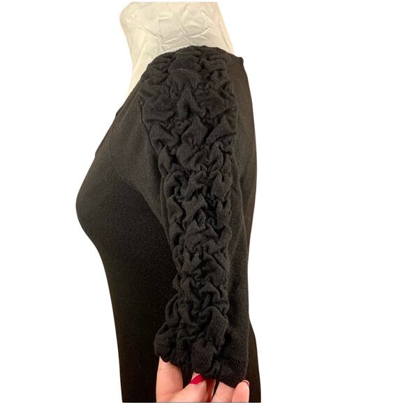 Derek Heart Black Knit Bodycon Mini Dress M Pleated Sleeve Whimsigoth Coquette - Picture 6 of 8